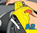 Antifurto Bullock® istruzioni: alzare il braccetto e posizionare Bullock® sul volante. Togliere la chiave e spingere verso il basso per avviare lo speciale sistema di chiusura auto montante.